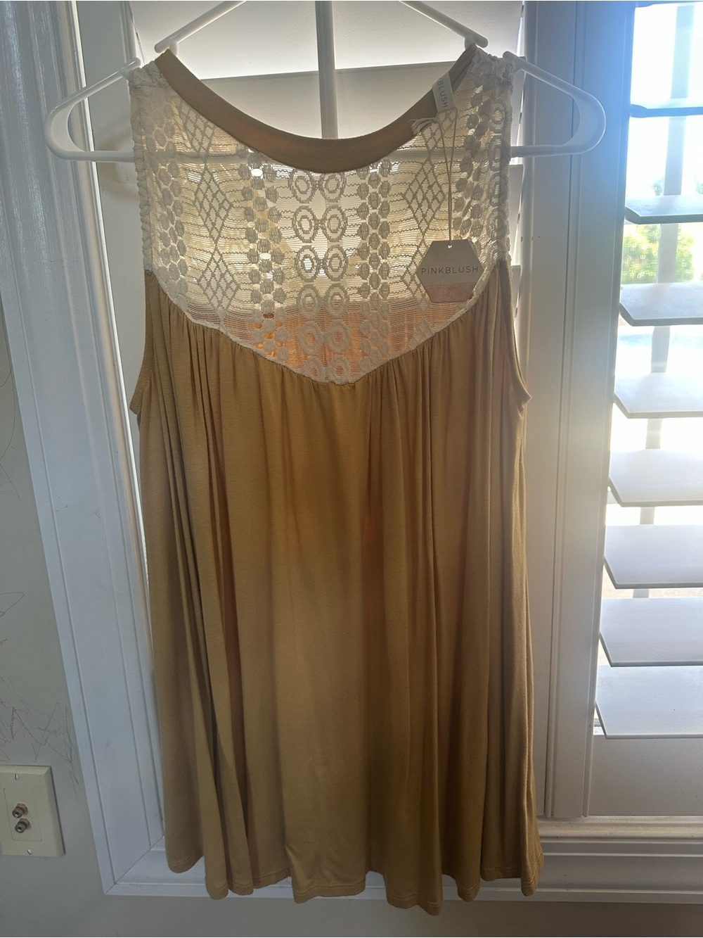 Pinkblush Maternity Tan Tank with White Lace Yoke Detail